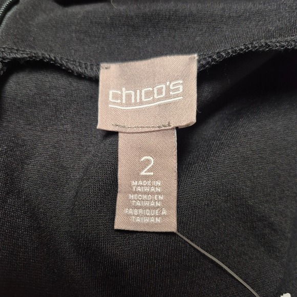 Chicos Womens Sz 2 (L/12) Black Bridget Diamond Dress Midi Diamond Cut Sleeves - Picture 9 of 13